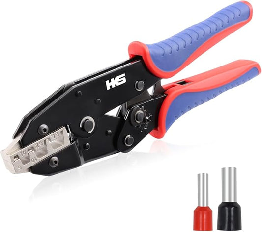 HKS Crimping Tool for Sleeves Ferrule Terminals & Pin Cord End- Ratcheting Wire Crimpers - AWG 10-2 (6-35mm²) - Ratchet Terminal Crimper - Electrical Crimping Tool