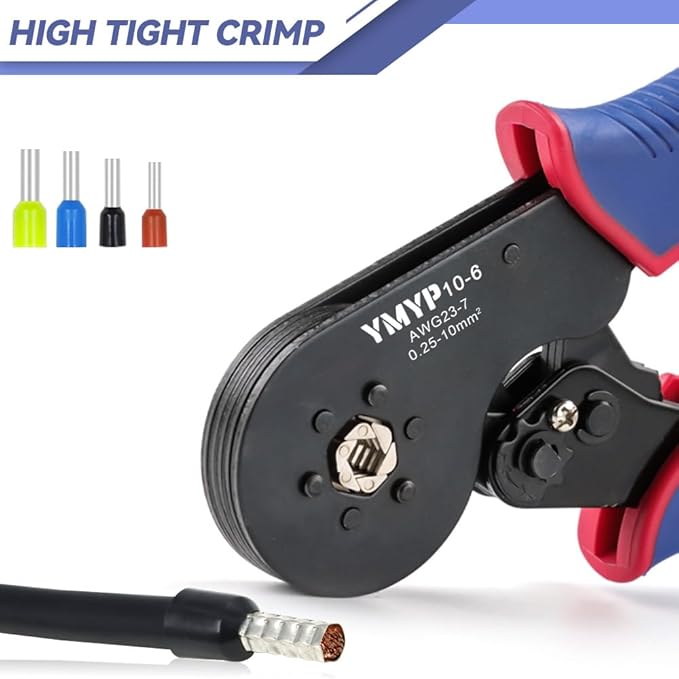 Ferrule Crimping Tool AWG 23-7, Hexagonal Crimper for End-Sleeves Terminal - Self-Adjusting Racheting Tool