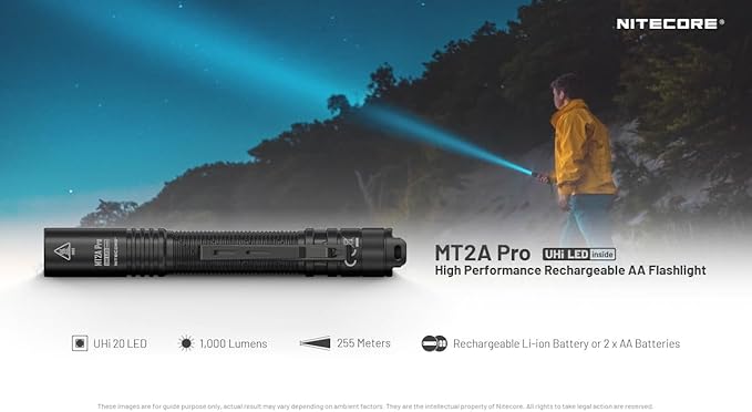 Nitecore MT2A Pro EDC Flashlight, 1000 Lumen, USB-C Rechargeable, 2X AA Battery Compatible Slim Penlight, Including NitecoreS Sticker