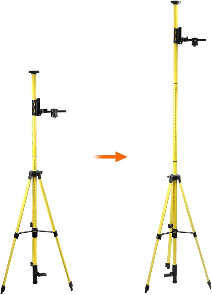 QWORK Laser Level Pole, 12 Ft./3.7M Adjustable Telescoping Laser Pole with Tripod, 1/4-Inch by 20-Inch Mount, Includes 5/8"-11 Adapter