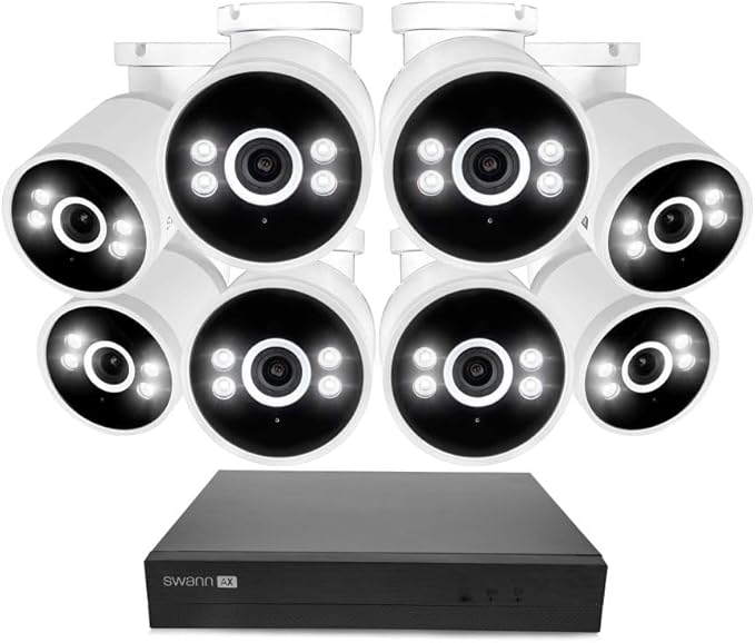 Swann AdvancedX Wired NVR 4K Security Camera System, 8 Channels, 8 PoE Cameras Outdoor, 1TB HDD Storage, Color Night Vision, Smart AI Video Analytics/Alerts, Motion Detection, 24/7 Recording