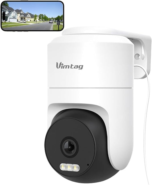 VIMTAG 2.5K Cameras for Home Security, Plug-in Power Security Camera Outdoor/Indoor, 2.4G/5G Wi-Fi, 360° View, Motion Tracking, Free AI Detection & Siren, Color Night Vision, IP66, SD/Cloud Storage