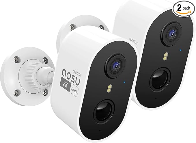 AOSU 2K Security Camera Wireless Outdoor - 3MP Battery Powered Exterior Camera - 2-Pack Siren Alarm, Color Night Vision, 2-Way Audio, AI Detection, IP65 Waterproof, Cloud/SD Storage, Works with Alexa
