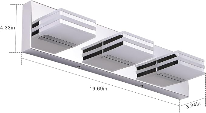 LED Vanity Lights 20in Bathroom Lights Fixtures over Mirror 3 Light LED Lighting Fixture for Bathroom 18W Mirror Lighting Fixture Modern Bath Light Bar Chrome Bath Lamps 6000K Vanity Wall Scone