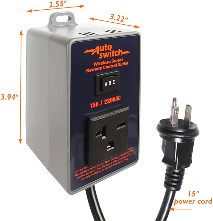 O'SKOOL Remote Control Wireless Electrical Outlet Switch, 433M Transmitter 220V Plug (Battery Included)