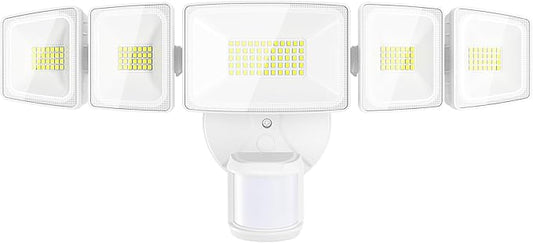 Onforu 120W 12000LM LED Security Lights Motion Sensor Outdoor, Dusk to Dawn Flood Lighting, 5 Heads 360° Wide Angle Illumination, 6500K IP65 Waterproof Hardwired Floodlight Motion Detection (White)