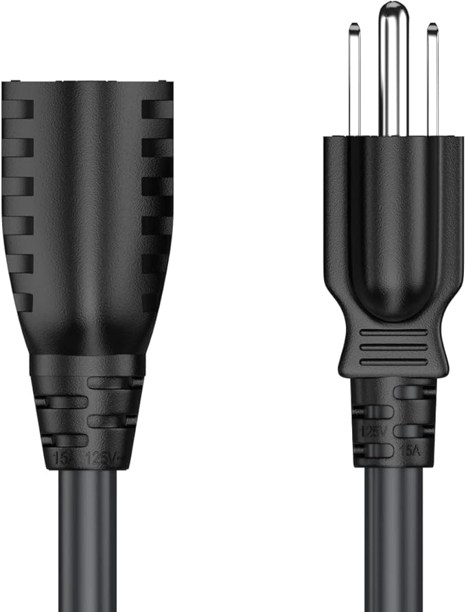 CableLeader 2ft NEMA 5-15P to 5-15R Heavy Duty Power Extension Cord, 14AWG SJT 15A/125V, Outlet Extension Power Cable, NEMA 5-15R to NEMA 5-15P AC Power Cord, UL Listed, Black