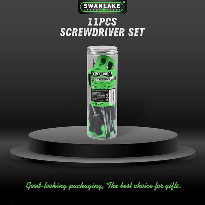 SWANLAKE 11PCS Screwdriver Set, Magnetic 5 Phillips and 5 Flat Head Tips for Fastening and Loosening Seized (11PCS)