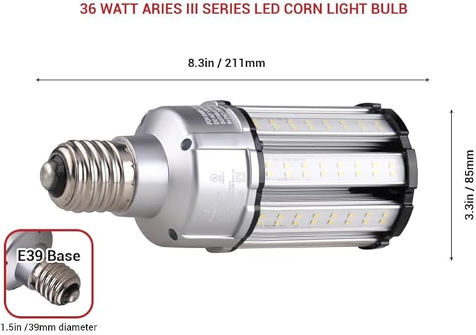 RuggedGrade Aries III 36W LED Corn Bulb | 4,900 Lumens | 5700K Daylight | E39 Base | Dimmable with Built-in 4KV Surge Protection | Indoor/Outdoor Retrofit Light | DLC 5.1 Premium