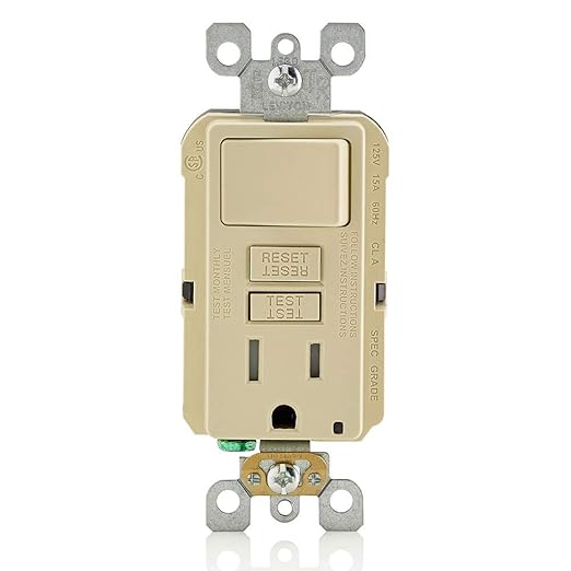 Leviton GFCI Combination Outlet with Switch, 15 Amp, Self Test, Tamper-Resistant with LED Indicator Light, Saves Space, GFSW1-I, Ivory