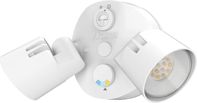 Lithonia Lighting HomeGuard 2-Light LED Outdoor Flood Lights, Outdoor LED Lights, Dusk to Dawn Sensor, Adjustable Lumens, Selectable Color, Round Heads, White (HGX LED 2RH ALO SWW2 120 PE WH M2)