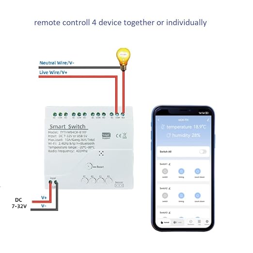 WiFi Wireless Smart Temperature and Humidity Relay Switch,Dry Contact App Remote,Compatible with Alexa Google Home