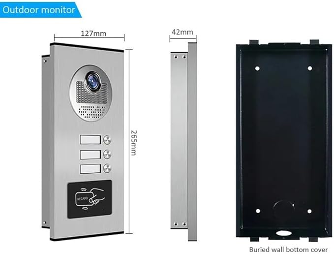 Wired Video Apartment Intercom System,6 Units 7 inch Monitor Video Door Phone Kit,Indoor Outdoor Video Doorbell, ID Card Unlock, 2 Way Audio, 6-Screen for Home Apartment (1 Doorbell+3 Monitor)