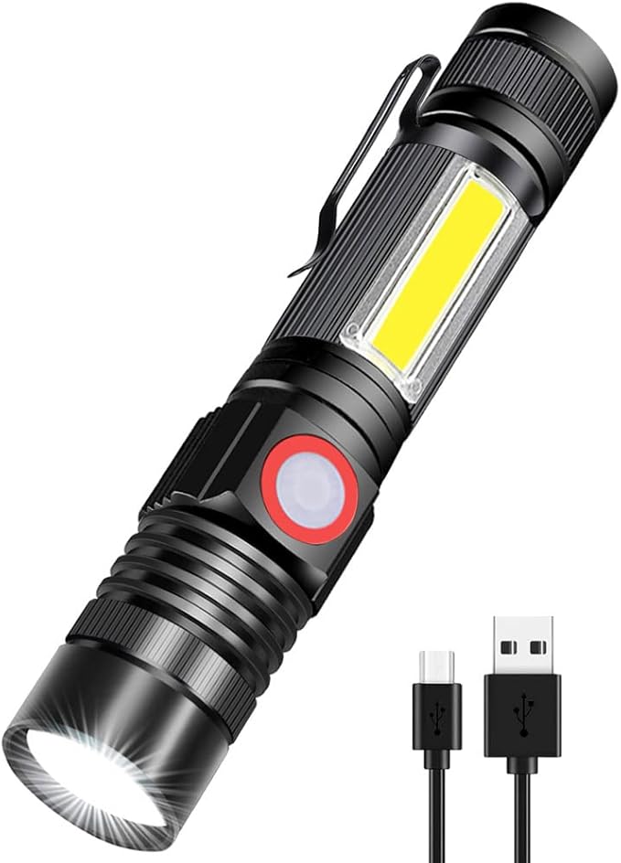 Rechargeable LED Flashlights, Magnetic Flashlight Super Bright Tactical Flashlight with SideLight,USB Rechargeable,Zoomable,Waterproof Best Small Flashlight for Camping, Emergency