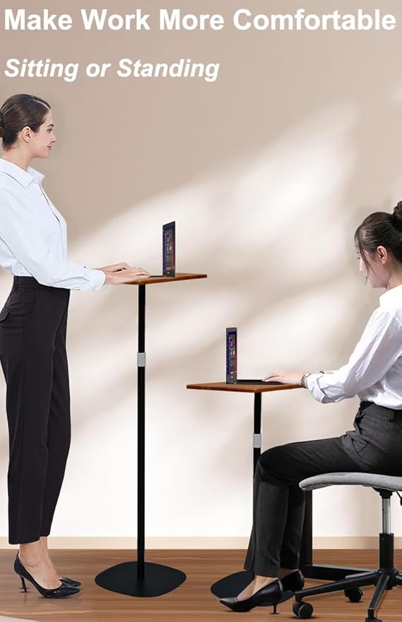 Mobile Standing Desk Height Adjustable Floor Laptop Stand, Computer Cart Workstation, Projector Stand, Teacher Podium for Home, Office, Classroom