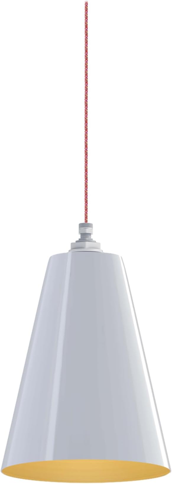 Steel Lighting Co. Laurel Pendant Light | Ceiling Mounted | 8.5 inch Cone Shade | Modern Contemporary Farmhouse Style Made in America | Sprinkles Cloth Cord | White Exterior/Brass Interior