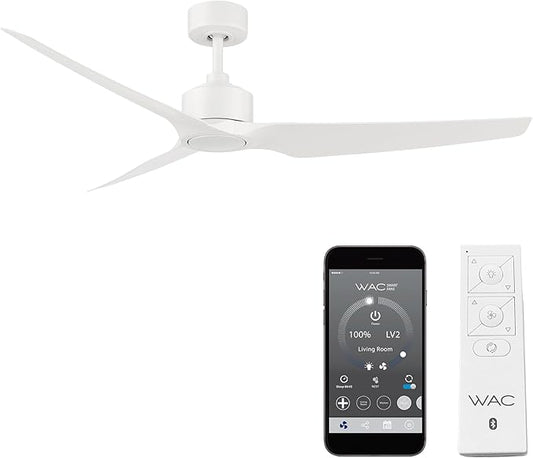 WAC Smart Fans Stella Indoor and Outdoor 3-Blade Smart Home Ceiling Fan 60in Matte White with Remote Control works with Alexa and iOS or Android App (NO LED LIGHT KIT)
