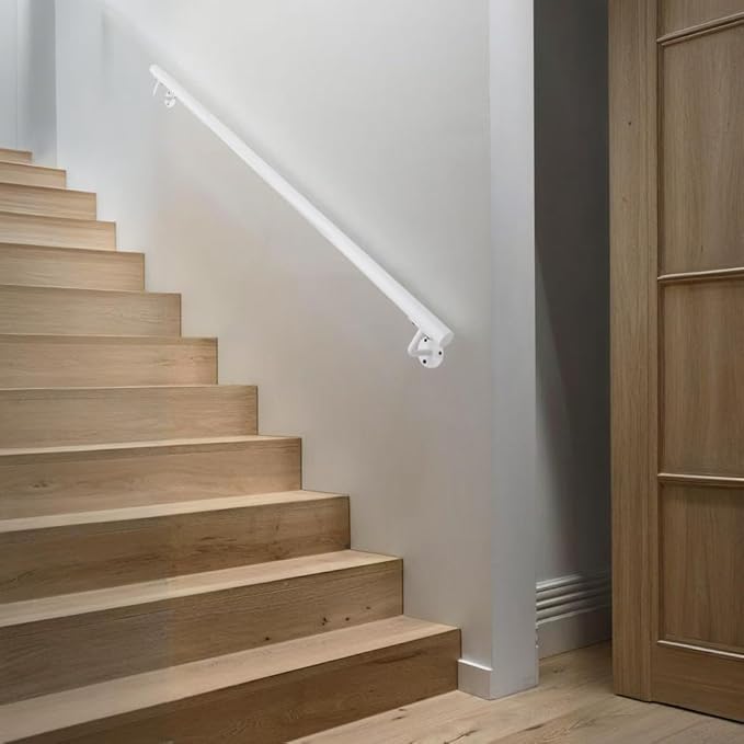 4 FT Heavy Duty White Metal Stairs Railing Indoor, Wall Mount Pipe Stair Handrail - Hand Rails for Indoor & Outdoor Steps, Banister Deck Porch Patio Railing, Wall Grab Bars for Seniors