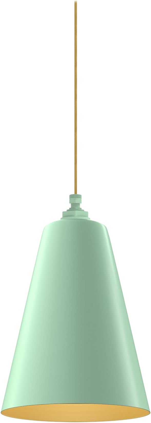 Steel Lighting Co. Laurel Pendant Light | Ceiling Mounted | 8.5 inch Cone Shade | Modern Contemporary Farmhouse Style Made in America | Gold Cloth Cord | Mint Green Exterior/Brass Interior