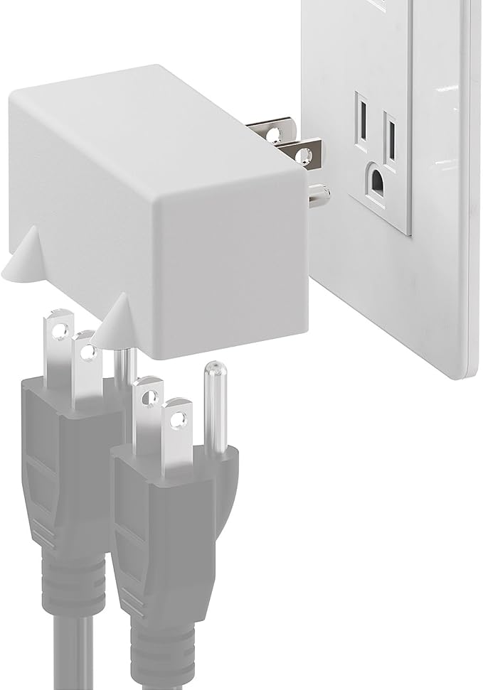 PA-0508W 90 Degree Right Angled USA Male-Female Power Adapter, 5-15P to 2 * 5-15R Direction Changer Space Save Adapter White