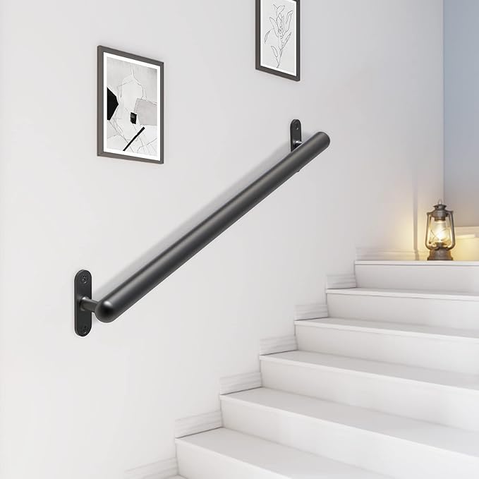 Dolibest 36 Inch Wall Mount Metal Handrail, Staircase Step Handrail, Non-Slip Safety Grab Handle, Barrier-Free Staircase Grab Bar for Elderly, Indoor & Outdoor Use, 1.3 Inch Round (Black)