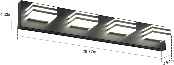Black Bathroom Light Fixtures 24W Wall Light for Mirror 27 Inch Vanity Lighting Fixtures over Sink 4 Light LED Vanity Lamp Modern over Mirror Light Fixture Acrylic LED Light Bar for Bathroom Restroom