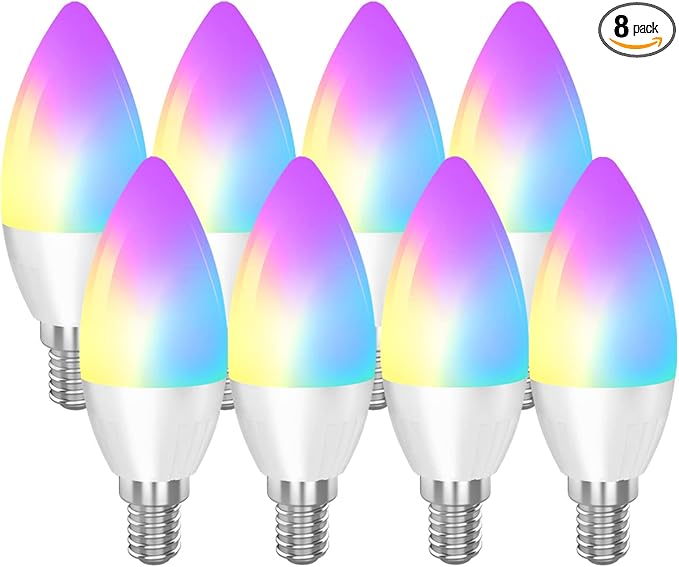 CMARS Smart E12 Base, Candelabra LED Bulbs Work with Alexa Google Home IFTTT, Dimmable and RGB Color Changing Tunable White Chandelier Light Bulbs (2.4 Ghz only) 8 Pack