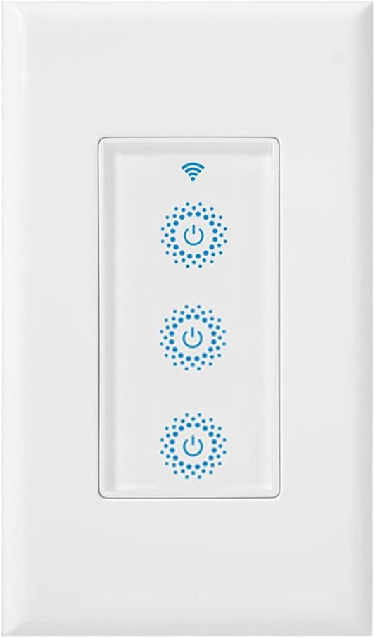 Nexete Smart Triple Light Switch, Remote Voice Control, Compatible with Alexa & Google Assistant, Neutral Wire Required (1-Pack)