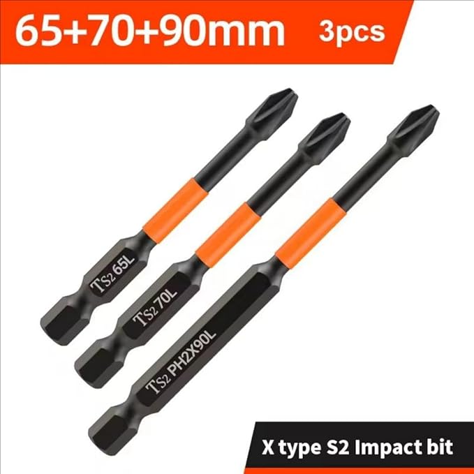 HUHAO Magnetic Drill Bits, 3pcs Non Slip Screwdriver Bit Set with S2 Alloy Steel Material, CNC Tip Magnetic Drill Bit, Fit for Professional Impact Driver Accessories Tool