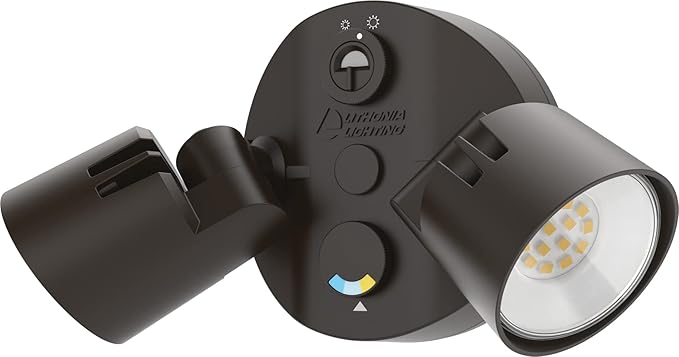 Lithonia Lighting HomeGuard 2-Light LED Outdoor Flood Lights, Outdoor LED Lights, Dusk to Dawn Sensor, Adjustable Lumens, Selectable Color, Round Heads, Dark Bronze (HGX LED 2RH ALO SWW2 120 PE DDB)