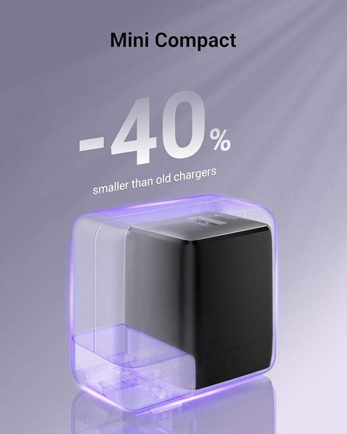 USB C Fast Charging Charger, 30W Dual-Port GaN Nano Charger with Foldable Plug for iPhone 16/15 Series, iPad, Galaxy S24 Ultra and More Series, (Black, 1 Pack)