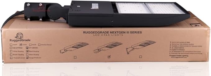 RuggedGrade 277-480V - 300W NextGen IV Series LED Shoebox Light with Photocell - Color Selectable 30K/40K/50K - Slip Fit - Black