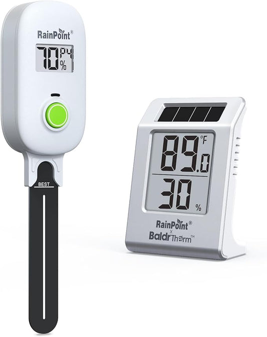 RAINPOINT Light-Driven Thermo-Hygrometer & Smart Digital Wireless Soil Moisture Meter (WiFi Hub Needed) Kit, Real-time Monitor Sensor Gardening Plant Care Essentials