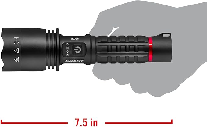 Coast XP20R 4000 Lumen USB-C Rechargeable LED Flashlight with Slide Focus and Pure Beam Focusing Optic, 5 Light Modes