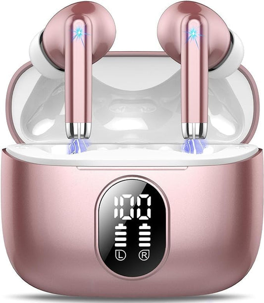 Wireless Earbuds, 2025 New Bluetooth 5.4 Headphones HiFi Stereo with 4 ENC Mic, 40H Mini Ear Buds In-Ear Noise Cancelling Earbuds with LED Screen, Ultra Light USB-C Bluetooth Earphones for Android iOS