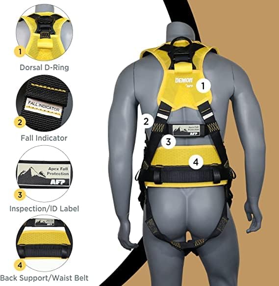 AFP Demon Fall Protection Comfortable Safety Harness (OSHA/ANSI PPE), Harness for Men Construction, Safety Harness Fall Protection Kit