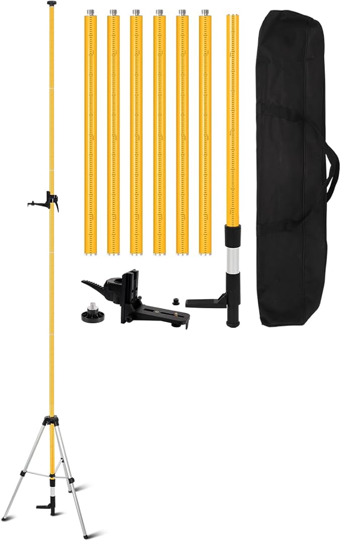 Laser Level Pole with Tripod, Telescoping Laser Level Tripod, 15.7Ft./4.8M with 1/4-Inch by 20-Inch Laser Mount for Rotary and Line Laser Level, 5/8"-11 Adapter Nut Included