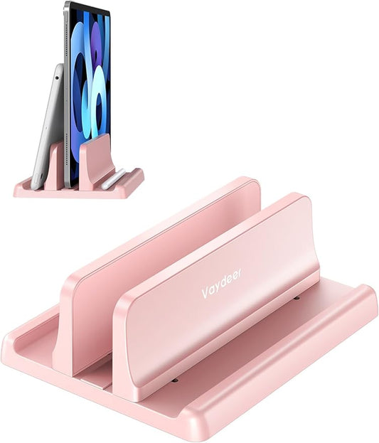 Vaydeer Vertical Laptop Stand Holder Plastic Adjustable Desktop Notebook Dock Space-Saving 3 in 1 for All MacBook Pro Air, Mac, HP, Dell, Microsoft Surface, Lenovo, up to 17.3 inches (Pink)