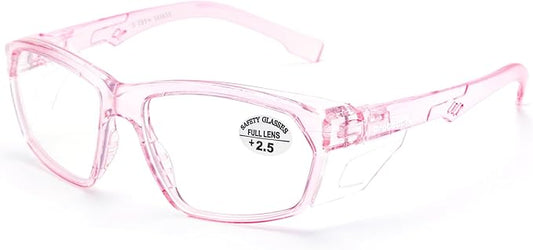 ProtectX Stylish Anti-Fog & Scratch-Resistant Safety Glasses With Readers, UV Protection Goggles, Anti-Impact Lightweight Glasses for Men＆Women Pink Reading 2.5