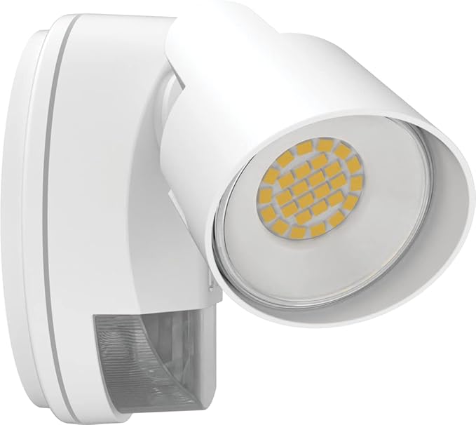 Lithonia Lighting HomeGuard 2-Light LED Outdoor Flood Lights, Motion Sensor Outdoor Lights with Dusk to Dawn, Adjustable Lumens and Color, Round Heads, White (HGX LED 2RH ALO SWW2 120 PIR WH M2)