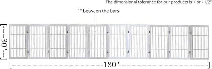 Pet Dog Gate Strong and Durable Freestanding Folding Acacia Hardwood Portable Wooden Fence Indoors or Outdoors by Urnporium (White Pet Gate, 10 Panel 30" Tall)