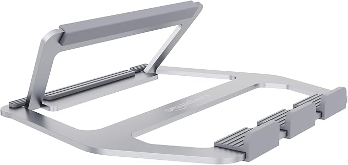 Amazon Basics Aluminum Portable Foldable Height Adjustable Support Stand for Laptops up to 13", Silver