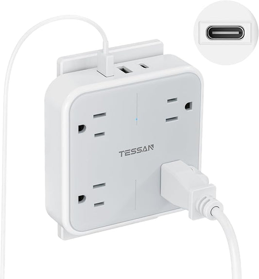 Multi Plug Outlet Extender, TESSAN Surge Protector Splitter with 3 USB (1 USB C Port) Wall Charger, Multiple Expander for Travel, Home, College Dorm Room
