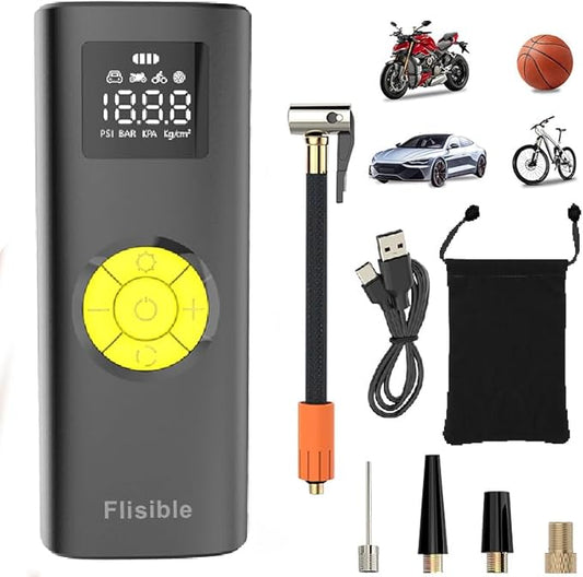 Air Compressor Portable Tire Inflator, 9000mAh Electric Air Pump, 150PSI Bike Pump Cordless Fast Inflate with Pressure Gauge & LED Light & LCD Display for Cars, Bikes, Balls, Motorcycles,Yellow