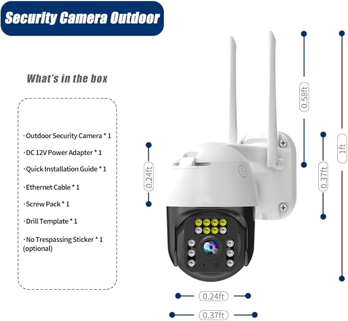 8MP PTZ Security Camera Outdoor FHD WiFi IP Camera with Humaniod Detection, Auto Tracking, Color Night Vision, Pan and Tilt, Two Way Talk, Floodlight and Siren, Waterproof