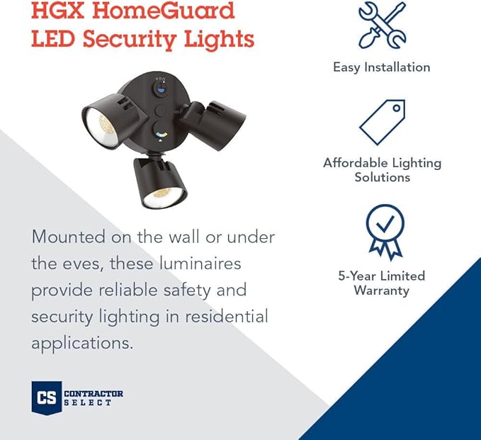 Lithonia Lighting HomeGuard 3-Light LED Outdoor Flood Lights, Outdoor LED Lights, Dusk to Dawn Sensor, Adjustable Lumens, Selectable Color, Round Heads, Dark Bronze (HGX LED 3RH ALO SWW2 120 PE DDB)