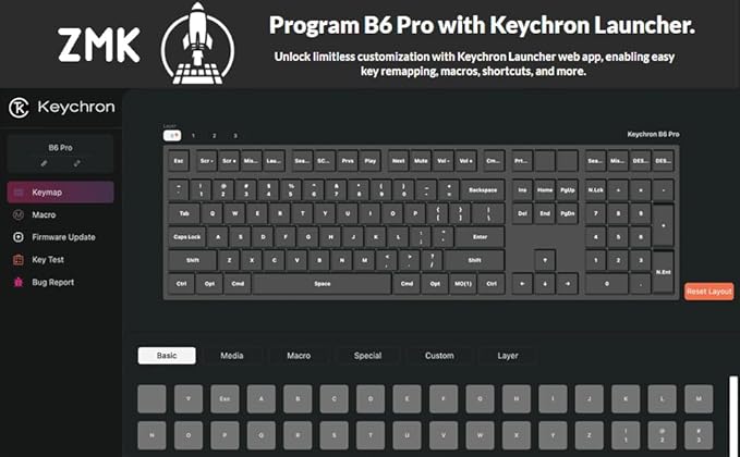 Keychron B6 Pro Full-Size Ultra-Slim Wireless ZMK Custom Keyboard, Triple-Mode 2.4 G/Bluetooth 5.2/Wired Programmable, Lightweight Quiet Key with Numeric Keypad for Mac/Windows, Retro Blue