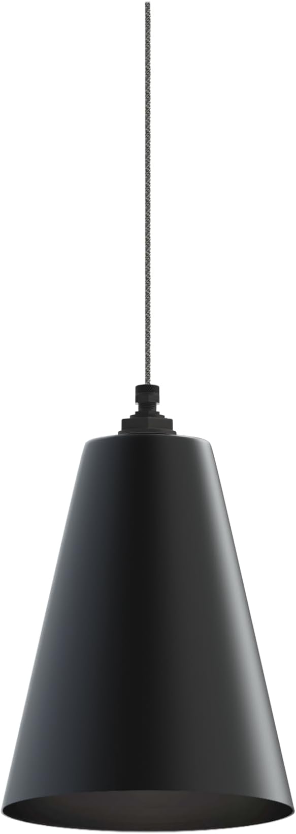 Steel Lighting Co. Laurel Pendant Light | Ceiling Mounted | 8.5 inch Cone Shade | Modern Contemporary Farmhouse Style Made in America | Gray Tweed Cloth Cord | Matte Black Exterior/Interior