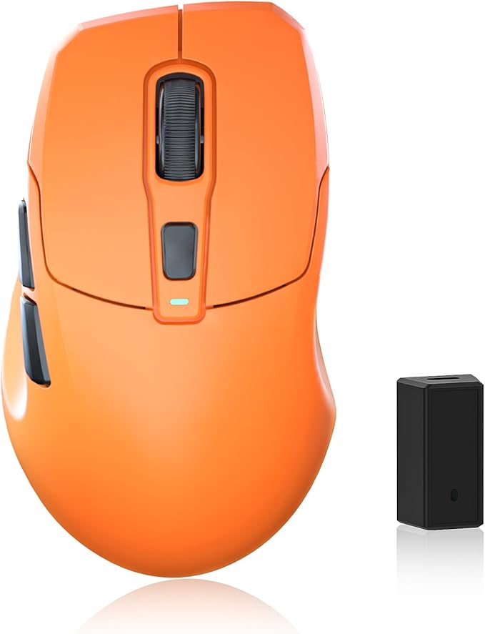 Wireless Gaming Mouse, 26000 DPI, 8K Polling Rate, Tri-Mode 2.4GHz/USB-C/Bluetooth Ergonomic Mouse, Web-Driven, Ice-Cooling Coating, Rechargeable Gaming Mice for Laptop/PC/Mac/Xbox, Orange