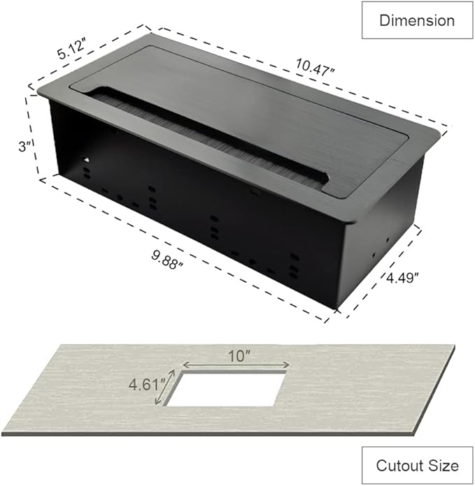 Table Power Brush Connectivity Box with 4 AC Power + 2 RJ45（CAT6） + 2 Audio 3.5mm + 1 VGA + 1 HDMI + 1 USB 3.0 (Female to Female) with 5.58ft Power Cord (Black)